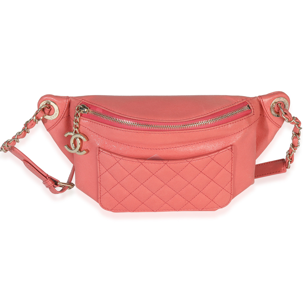 Chanel Pink Shiny Crumpled Quilted Calfskin Bi Classic Waist Bag